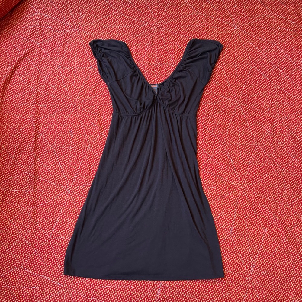 SoSilk Brown Cap Sleeve Empire Waist Mini Dress V-Neck Ruched Twee Indie Medium